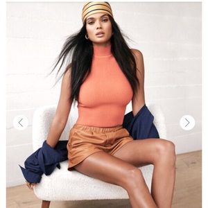 Camel Vegan Leather Shorts